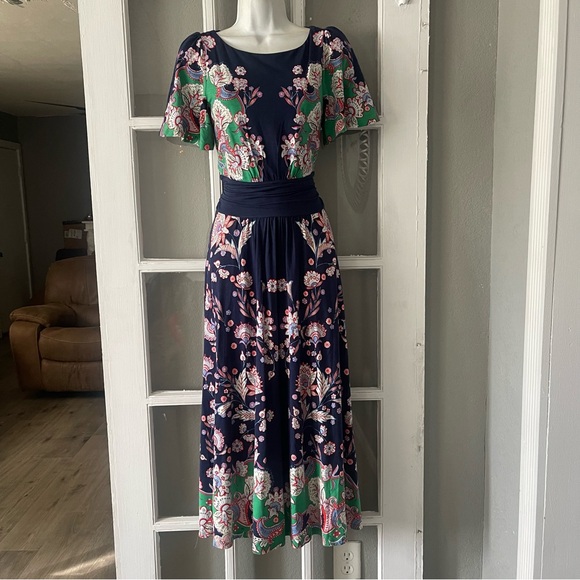 Boden Navy and Green Floral Midi Dress - Picture 3 of 10